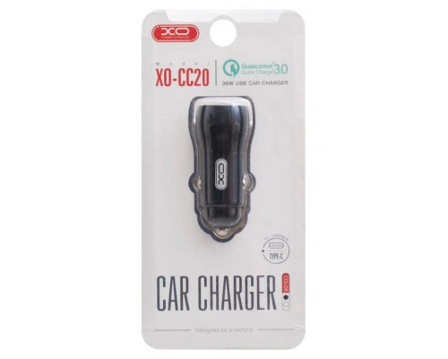 Автомобільний зарядний пристрій (адаптер) XO CC20 PD / 1USB / QC3.0 / 3A / 36W black