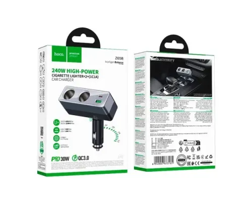 АЗП HOCO Z65B Smart dual cigarette lighter(PD48W/1A1C) car charger Black mag-6942007673181153956