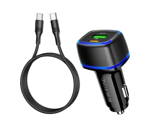 АЗП BOROFONE BZ14A Mercury PD20W+QC3.0 2USB/3A+ Cable Type-C to Type-C чорний mag-6931474740045144232