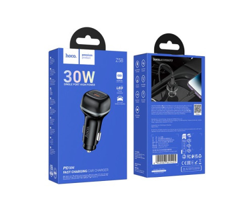 АЗП HOCO Z58 Rank single port PD30W car charger Black mag-6942007641425138252