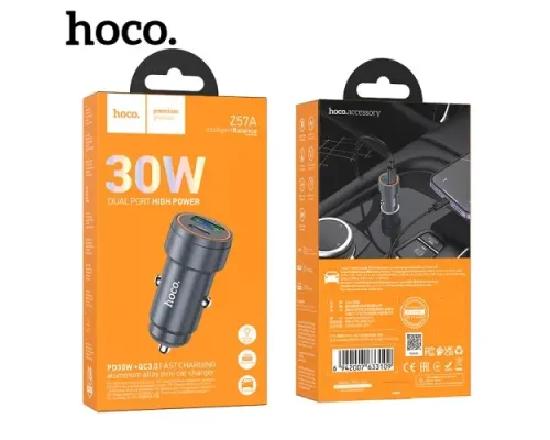 АЗП HOCO Z57A Glorious PD30W+QC3.0 car charger Metal Gray mag-6942007633109144038