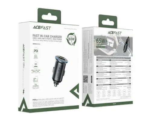 АЗП ACEFAST B15 65W (USB-A+USB-C) dual port metal car charger Metal grey mag-6974316284963153805