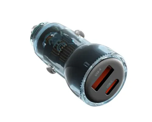 АЗП XO CC60 Smart Transparent Car Charger A30+C30 Simultaneous 60W+Type-c Cable Чорний mag-6920680854127147293