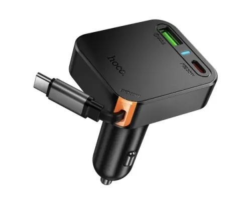АЗП HOCO NZ18 Guardian PD65W(2C1A) car charger with retractable cable black mag-6942007658546145621