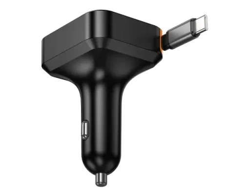 АЗП HOCO NZ18 Guardian PD65W(2C1A) car charger with retractable cable black mag-6942007658546145621