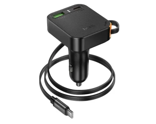 АЗП HOCO NZ18 Guardian PD65W(2C1A) car charger with retractable cable black mag-6942007658546145621