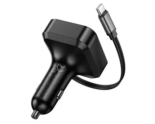 АЗП HOCO NZ18 Guardian PD65W(2C1A) car charger with retractable cable black mag-6942007658546145621