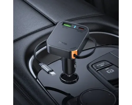 АЗП HOCO NZ18 Guardian PD65W(2C1A) car charger with retractable cable black mag-6942007658546145621