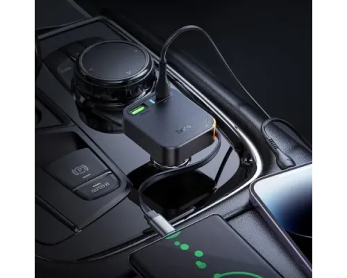 АЗП HOCO NZ18 Guardian PD65W(2C1A) car charger with retractable cable black mag-6942007658546145621