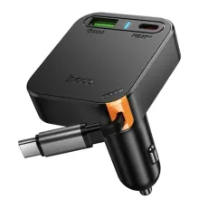 АЗП HOCO NZ18 Guardian PD65W(2C1A) car charger with retractable cable black mag-6942007658546145621