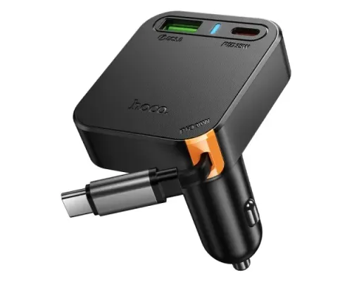 АЗП HOCO NZ18 Guardian PD65W(2C1A) car charger with retractable cable black mag-6942007658546145621