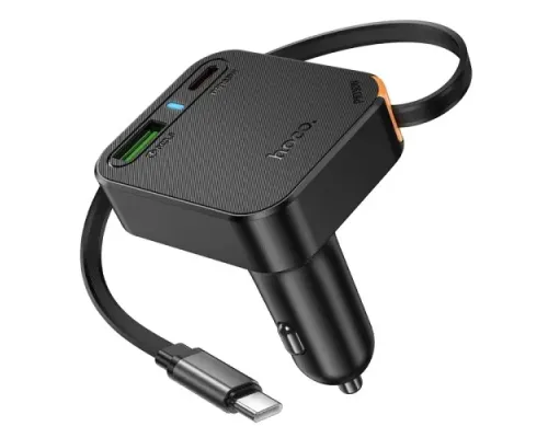 АЗП HOCO NZ18 Guardian PD65W(2C1A) car charger with retractable cable black mag-6942007658546145621