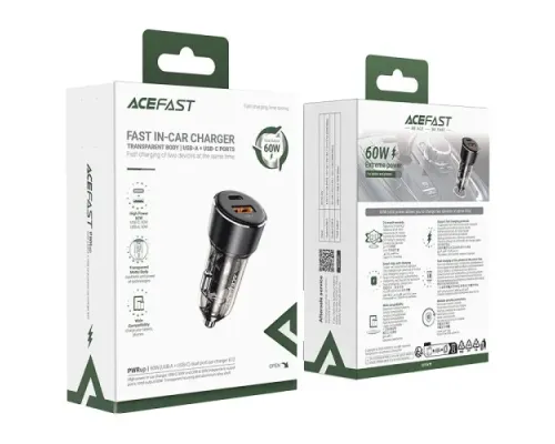 АЗП ACEFAST B12 60W (USB-A+USB-C) dual-port car charger Black mag-6974316282914153272