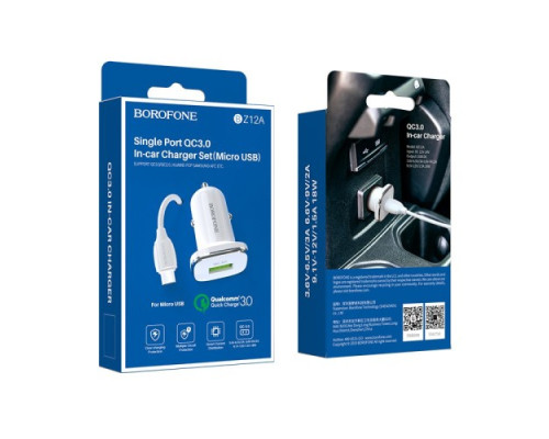 АЗП BOROFONE BZ12A Lasting QC3.0 + Cable Micro 1USB/3A білий (Акція 4+1) mag-69314747086945411