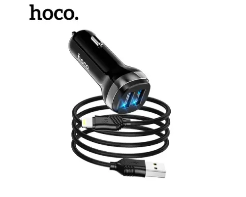 АЗП HOCO Z40 Superior 2USB/2,4A + Lightning Cable Black 4+1 mag-6931474739674146839