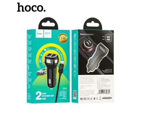 АЗП HOCO Z40 Superior 2USB/2,4A + Lightning Cable Black 4+1 mag-6931474739674146839