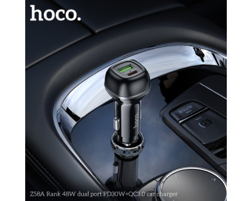 АЗП HOCO Z58A Rank 48W dual port PD30W+QC3.0 car charger Black mag-6942007641456143494