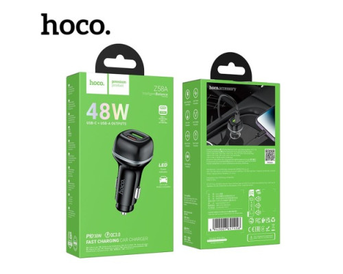 АЗП HOCO Z58A Rank 48W dual port PD30W+QC3.0 car charger Black mag-6942007641456143494