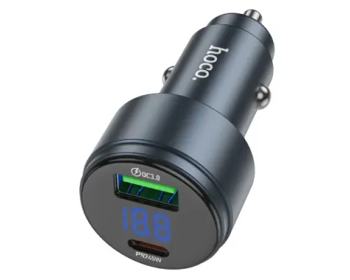 АЗП HOCO Z57B Glorious 63W dual-port digital display PD45W+QC3.0 car charger Black mag-6942007633161144367