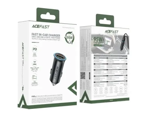 АЗП ACEFAST B16 95W (USB-A+USB-C) dual port metal car charger Grey mag-6974316284970153330