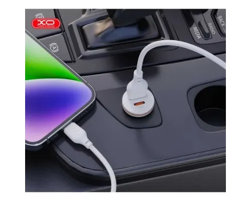 АЗП XO CC56 mini car charger USB-A/TYPE-C single port 30W/simultaneous 5V3A Білий mag-6920680848225152927