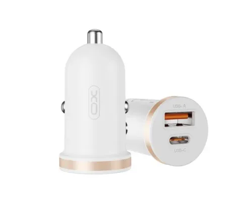 АЗП XO CC56 mini car charger USB-A/TYPE-C single port 30W/simultaneous 5V3A Білий mag-6920680848225152927