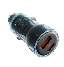 АЗП XO CC60 Smart Transparent Car Charger A30W+C30W/Simultaneous 60W Синій mag-6920680854097140380