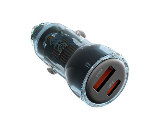 АЗП XO CC60 Smart Transparent Car Charger A30W+C30W/Simultaneous 60W Синій mag-6920680854097140380
