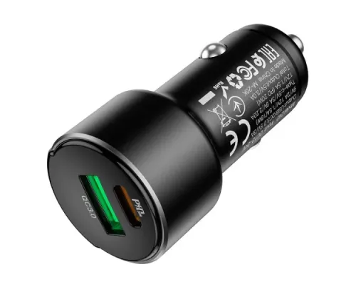 АЗП HOCO Z42 Light road digital display PD20W+QC3.0 USB-A/USB-C/3A Black mag-6931474742544144382