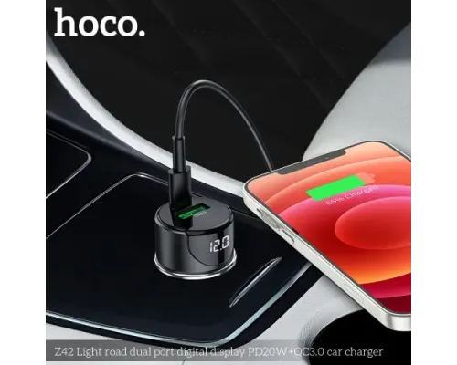 АЗП HOCO Z42 Light road digital display PD20W+QC3.0 USB-A/USB-C/3A Black mag-6931474742544144382
