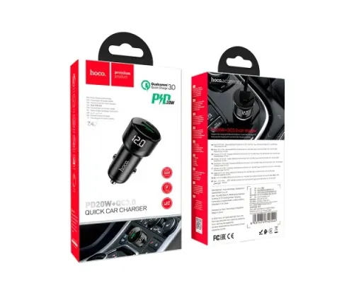 АЗП HOCO Z42 Light road digital display PD20W+QC3.0 USB-A/USB-C/3A Black mag-6931474742544144382
