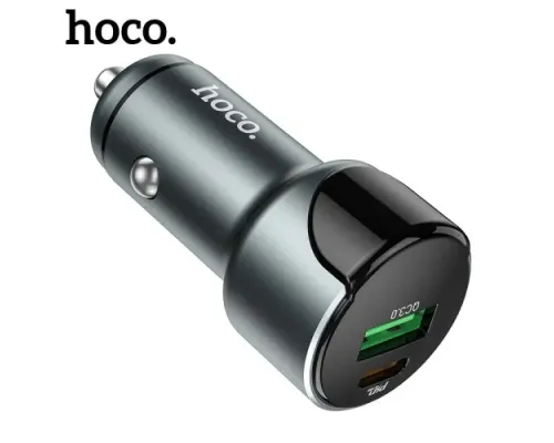 АЗП HOCO Z42 Light road digital display PD20W+QC3.0 USB-A/USB-C/3A Metal gray mag-6931474742551152820