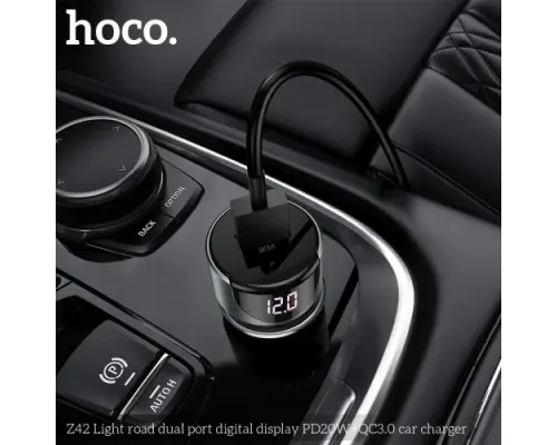 АЗП HOCO Z42 Light road digital display PD20W+QC3.0 USB-A/USB-C/3A Metal gray mag-6931474742551152820