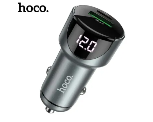 АЗП HOCO Z42 Light road digital display PD20W+QC3.0 USB-A/USB-C/3A Metal gray mag-6931474742551152820