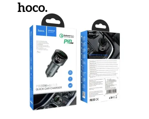 АЗП HOCO Z42 Light road digital display PD20W+QC3.0 USB-A/USB-C/3A Metal gray mag-6931474742551152820