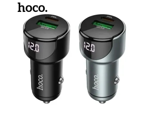 АЗП HOCO Z42 Light road digital display PD20W+QC3.0 USB-A/USB-C/3A Metal gray mag-6931474742551152820