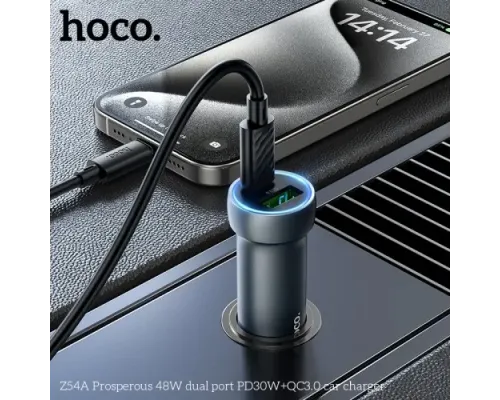 АЗП HOCO Z54A Prosperous dual port 48W/PD30W+QC3.0 Metal Gray mag-6942007645737144064