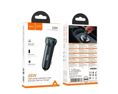 АЗП HOCO Z54A Prosperous dual port 48W/PD30W+QC3.0 Metal Gray mag-6942007645737144064