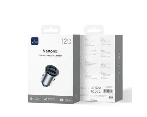 АЗП WiWU Wi-CC031 12W Nano Lite 2A Fast Car Charger Grey mag-6977703656053153611