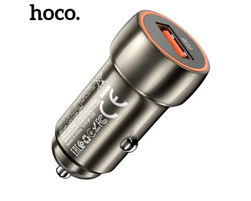 АЗП HOCO Z46 Blue shield 1USB/18W/QC3.0 Metal Grey mag-6931474770271152098