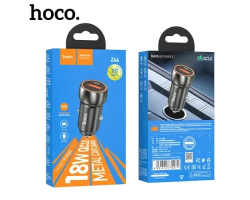 АЗП HOCO Z46 Blue shield 1USB/18W/QC3.0 Metal Grey mag-6931474770271152098