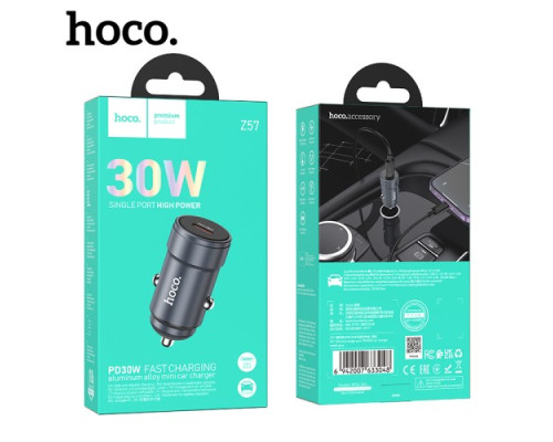 АЗП HOCO Z57 Glorious single-port PD30W car charger Metal gray mag-6942007633048142606