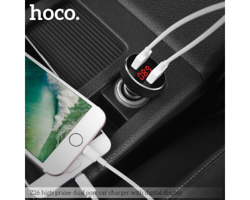 АЗП HOCO Z26 High Praise 2USB/2,1A LCD Black mag-6957531076605142616