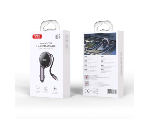 АЗП XO CC65 2-in-1 with Retractable Car Charger Фіолетовий mag-692068081775760092