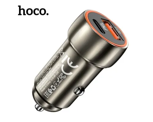 АЗП HOCO Z46A Blue whale 1PDout/1USB/QC/PD20W/3A Metal Grey mag-6931474770332145075