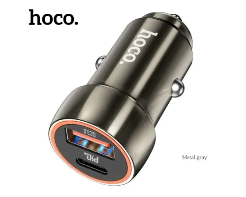 АЗП HOCO Z46A Blue whale 1PDout/1USB/QC/PD20W/3A Metal Grey mag-6931474770332145075