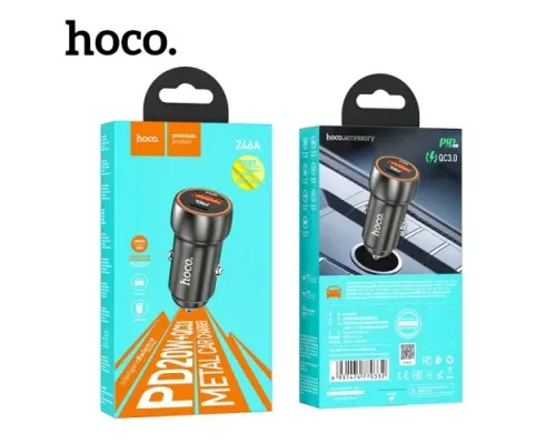АЗП HOCO Z46A Blue whale 1PDout/1USB/QC/PD20W/3A Metal Grey mag-6931474770332145075