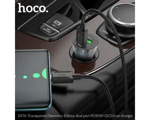 АЗП HOCO Z47A Transparent Discovery Edition 1PDout/1USB/QC/PD30W/3A Black mag-6931474782274145601
