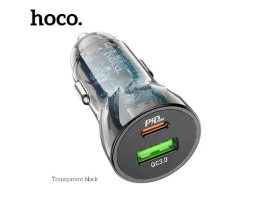 АЗП HOCO Z47A Transparent Discovery Edition 1PDout/1USB/QC/PD30W/3A Black mag-6931474782274145601