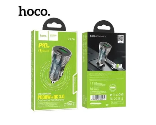 АЗП HOCO Z47A Transparent Discovery Edition 1PDout/1USB/QC/PD30W/3A Black mag-6931474782274145601